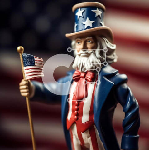 Intra Συλλεκτικό Ξύλινο Παζλ Plywood  4mm - Παιχνίδι θείος Σαμ κρατώντας αμερικανική σημαία Σε Ξύλινο Κουτί - Διαστάσεις: 10x10 cm – 25 κομμάτια - Image 1