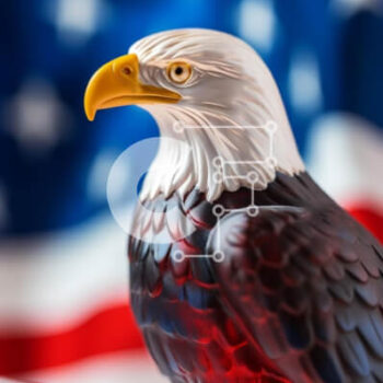 Intra Συλλεκτικό Ξύλινο Παζλ Plywood  4mm - Άγαλμα αετού με αμερικανική σημαία στον πάγο Σε Ξύλινο Κουτί - Διαστάσεις: 10x10 cm – 25 κομμάτια - Image 1