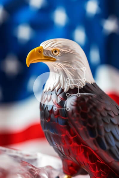 Intra Συλλεκτικό Ξύλινο Παζλ Plywood  4mm - Άγαλμα αετού με αμερικανική σημαία στον πάγο Σε Ξύλινο Κουτί - Διαστάσεις: 10x10 cm – 25 κομμάτια