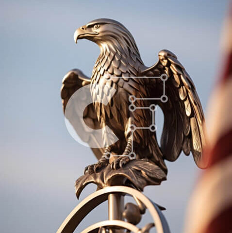 Intra Συλλεκτικό Ξύλινο Παζλ Plywood  4mm - Άγαλμα του αετού με την αμερικανική σημαία Σε Ξύλινο Κουτί - Διαστάσεις Puzzle: 10x10 cm – 25 κομμάτια - Image 1