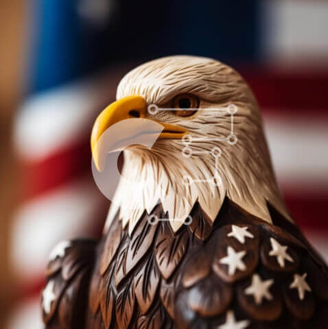 Intra Συλλεκτικό Ξύλινο Παζλ Plywood  4mm - Ξύλινο άγαλμα φαλακρού αετού με αμερικανική σημαία Σε Ξύλινο Κουτί - Διαστάσεις: 10x10 cm – 25 κομμάτια - Image 1