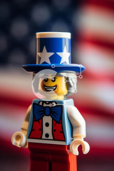 Intra Συλλεκτικό Ξύλινο Παζλ Plywood  4mm - Φιγούρα Lego που γιορτάζει την 4η Ιουλίου με στολή με θέμα την αμερικανική σημαία Σε Ξύλινο Κουτί - Διαστάσεις: 10x10 cm – 25 κομμάτια