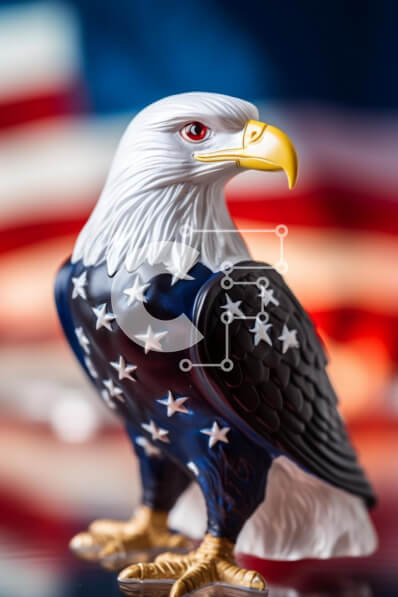 Intra Συλλεκτικό Ξύλινο Παζλ Plywood  4mm - Ειδώλιο αετού με αμερικανική σημαία Σε Ξύλινο Κουτί - Διαστάσεις: 10x10 cm – 25 κομμάτια