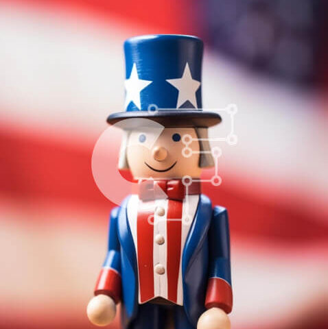 Intra Συλλεκτικό Ξύλινο Παζλ Plywood  4mm - Ειδώλιο παιχνιδιού θείου με αμερικανική σημαία Σε Ξύλινο Κουτί - Διαστάσεις: 10x10 cm – 25 κομμάτια - Image 1