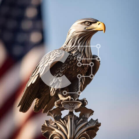 Intra Συλλεκτικό Ξύλινο Παζλ Plywood 4mm - Άγαλμα ενός αετού με την αμερικανική σημαία στο φόντο Σε Ξύλινο Κουτί - Διαστάσεις Puzzle: 10x10 cm – 25 κομμάτια - Image 1