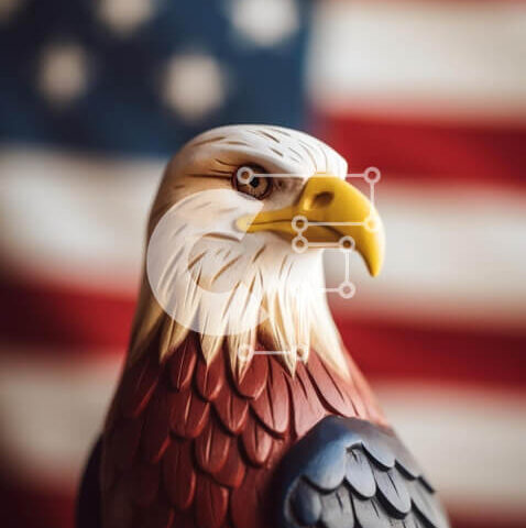 Intra Συλλεκτικό Ξύλινο Παζλ Plywood  4mm - Πλαστικό άγαλμα αετού μπροστά από την αμερικανική σημαία Σε Ξύλινο Κουτί - Διαστάσεις Puzzle: 10x10 cm – 25 κομμάτια - Image 1