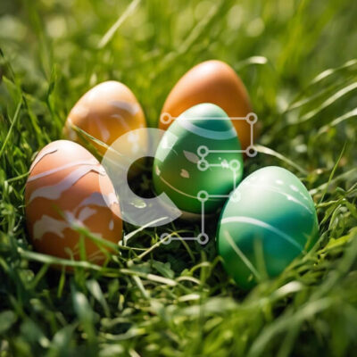 Intra Συλλεκτικό Ξύλινο Παζλ Plywood  4mm - Πολύχρωμα Πασχαλινά αυγά στο γρασίδι Σε Ξύλινο Κουτί - Διαστάσεις: 10x10 cm – 25 κομμάτια - Image 1