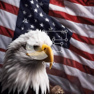 Intra Συλλεκτικό Ξύλινο Παζλ Plywood  4mm - Φαλακρός αετός και αμερικανική σημαία Σε Ξύλινο Κουτί - Διαστάσεις: 10x10 cm – 25 κομμάτια - Image 1