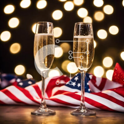 Intra Συλλεκτικό Ξύλινο Παζλ Plywood 4mm - Πατριωτικά φλάουτα σαμπάνιας με βεγγαλικά και αμερικανική σημαία Σε Ξύλινο Κουτί - Διαστάσεις: 10x10 cm – 25 κομμάτια - Image 1