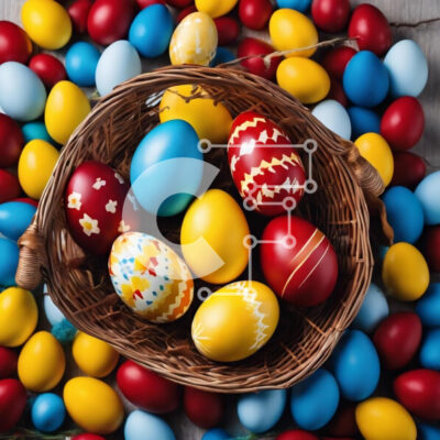 Intra Συλλεκτικό Ξύλινο Παζλ Plywood 4mm - Πολύχρωμο καλάθι με πασχαλινά αυγά σε ξύλινο δάπεδο Σε Ξύλινο Κουτί - Διαστάσεις: 10x10 cm – 25 κομμάτια - Image 1