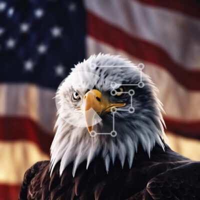 Intra Συλλεκτικό Ξύλινο Παζλ Plywood  4mm - Κοντινό πλάνο αετού και αμερικανικής σημαίας Σε Ξύλινο Κουτί - Διαστάσεις: 10x10 cm – 25 κομμάτια - Image 1