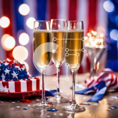 Intra Συλλεκτικό Ξύλινο Παζλ Plywood 4mm - Εορτασμός 4ης Ιουλίου με φλάουτα σαμπάνιας και αμερικανική σημαία Σε Ξύλινο Κουτί - Διαστάσεις: 10x10 cm – 25 κομμάτια - Image 1