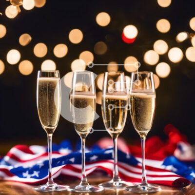 Intra Συλλεκτικό Ξύλινο Παζλ Plywood  4mm - Εορτασμός 4ης Ιουλίου με φλάουτα σαμπάνιας και αμερικανική σημαία Σε Ξύλινο Κουτί - Διαστάσεις: 10x10 cm – 25 κομμάτια - Image 1