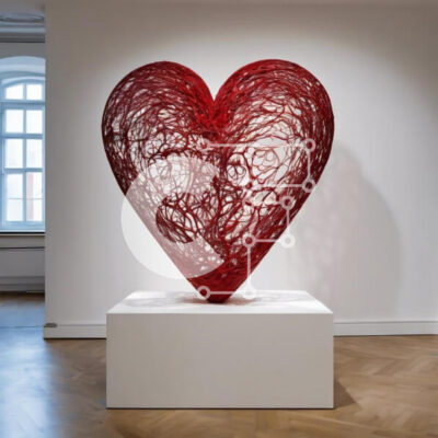 Intra Συλλεκτικό Ξύλινο Παζλ Plywood  4mm - Μεγάλη κόκκινη καρδιά γλυπτό σε γκαλερί τέχνης ή μουσείο Σε Ξύλινο Κουτί - Διαστάσεις Puzzle: 10x10 cm – 25 κομμάτια - Image 1