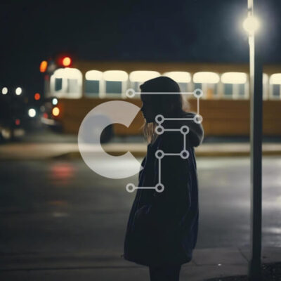 Intra Συλλεκτικό Ξύλινο Παζλ Plywood  4mm - Γυναίκα που περιμένει το σχολικό λεωφορείο τη νύχτα Σε Ξύλινο Κουτί - Διαστάσεις Puzzle: 10x10 cm – 25 κομμάτια - Image 1