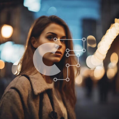 Intra Συλλεκτικό Ξύλινο Παζλ Plywood  4mm - Νεαρή γυναίκα που στέκεται στον αστικό δρόμο τη νύχτα Σε Ξύλινο Κουτί - Διαστάσεις Puzzle: 10x10 cm – 25 κομμάτια - Image 1