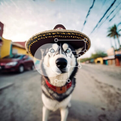 Intra Συλλεκτικό Ξύλινο Παζλ Plywood  4mm - Σκύλος γεροδεμένος που φορά μεξικάνικο καπέλο σομπρέρο στο δρόμο Σε Ξύλινο Κουτί - Διαστάσεις: 10x10 cm – 25 κομμάτια - Image 1