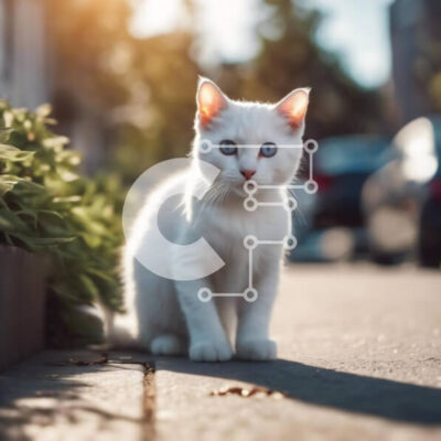 Intra Συλλεκτικό Ξύλινο Παζλ Plywood  4mm - Περίεργη λευκή γάτα που κάθεται στο πεζοδρόμιο Σε Ξύλινο Κουτί - Διαστάσεις: 10x10 cm – 25 κομμάτια - Image 1