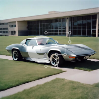 Intra Συλλεκτικό Ξύλινο Παζλ Plywood  4mm - Ασημένιο σπορ αυτοκίνητο σταθμευμένο μπροστά από ένα κτίριο γραφείων Σε Ξύλινο Κουτί - Διαστάσεις Puzzle: 10x10 cm – 25 κομμάτια - Image 1