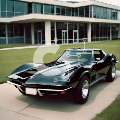 Intra Συλλεκτικό Ξύλινο Παζλ Plywood 4mm - Black Sports Car παρκαρισμένο μπροστά σε εντυπωσιακό κτίριο Σε Ξύλινο Κουτί - Διαστάσεις Puzzle: 10x10 cm – 25 κομμάτια - Image 1