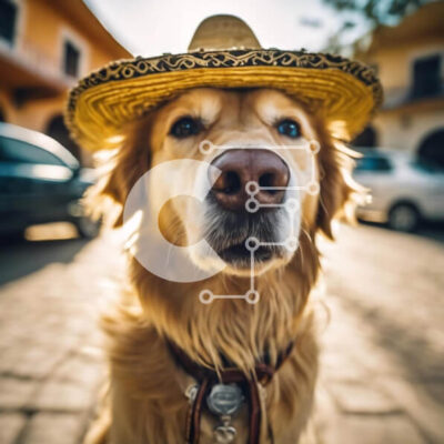 Intra Συλλεκτικό Ξύλινο Παζλ Plywood  4mm - Χρυσός σκύλος με ψάθινο καπέλο στην οδό Σε Ξύλινο Κουτί - Διαστάσεις: 10x10 cm – 25 κομμάτια - Image 1