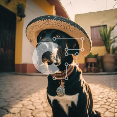 Intra Συλλεκτικό Ξύλινο Παζλ Plywood 4mm - Ασπρόμαυρος σκύλος με μεξικάνικο καπέλο σομπρέρο Σε Ξύλινο Κουτί - Διαστάσεις: 10x10 cm – 25 κομμάτια - Image 1