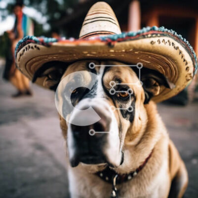 Intra Συλλεκτικό Ξύλινο Παζλ Plywood  4mm - Καφέ και λευκός σκύλος που φορά μεξικάνικο καπέλο σομπρέρο Σε Ξύλινο Κουτί - Διαστάσεις: 10x10 cm – 25 κομμάτια - Image 1