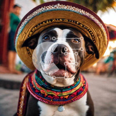 Intra Συλλεκτικό Ξύλινο Παζλ Plywood  4mm - Ευτυχισμένος σκύλος pitbull που φορά μεξικάνικο καπέλο σομπρέρο Σε Ξύλινο Κουτί - Διαστάσεις: 10x10 cm – 25 κομμάτια - Image 1