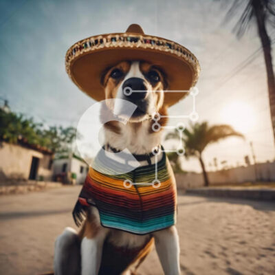 Intra Συλλεκτικό Ξύλινο Παζλ Plywood  4mm - Σκύλος που φορά μεξικάνικο καπέλο σομπρέρο στην παραλία Σε Ξύλινο Κουτί - Διαστάσεις: 10x10 cm – 25 κομμάτια - Image 1