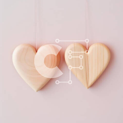 Intra Συλλεκτικό Ξύλινο Παζλ Plywood  4mm - Δύο ξύλινα σχήματα καρδιάς σε ροζ φόντο Σε Ξύλινο Κουτί - Διαστάσεις Puzzle: 10x10 cm – 25 κομμάτια - Image 1