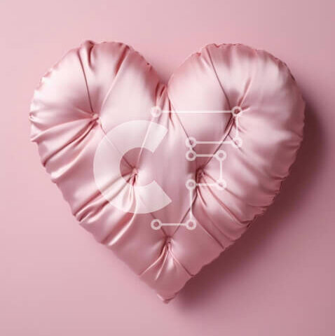 Intra Συλλεκτικό Ξύλινο Παζλ Plywood  4mm - Ροζ σατέν μαξιλάρι σε σχήμα καρδιάς σε ροζ φόντο Σε Ξύλινο Κουτί - Διαστάσεις Puzzle: 10x10 cm – 25 κομμάτια - Image 1