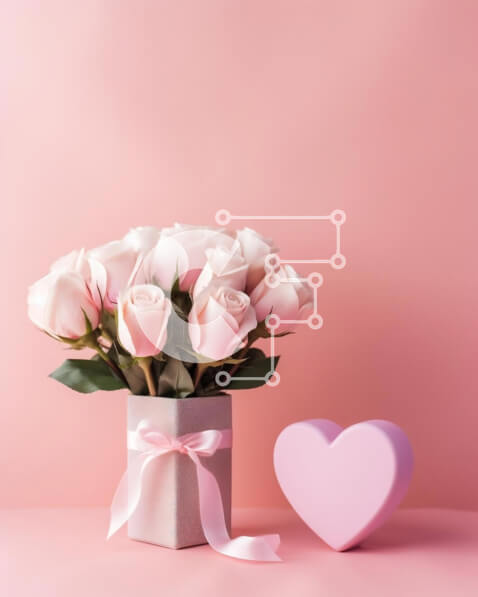 Intra Συλλεκτικό Ξύλινο Παζλ Plywood  4mm - Ημέρα του Αγίου Βαλεντίνου ροζ φόντο με λευκά τριαντάφυλλα και κουτί σε σχήμα καρδιάς Σε Ξύλινο Κουτί - Διαστάσεις Puzzle: 10x10 cm – 25 κομμάτια