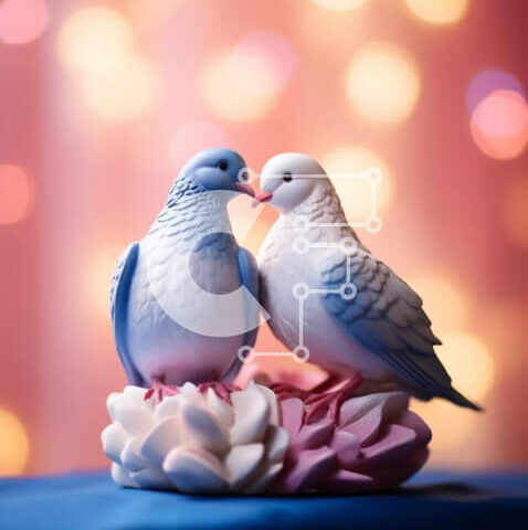 Intra Συλλεκτικό Ξύλινο Παζλ Plywood  4mm - Γαλανόλευκα ειδώλια περιστεριών σε ροζ λουλουδένια σύνθεση Σε Ξύλινο Κουτί - Διαστάσεις: 10x10 cm – 25 κομμάτια - Image 1