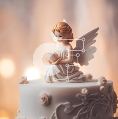 Intra Συλλεκτικό Ξύλινο Παζλ Plywood  4mm - Λευκό κέικ με ειδώλιο αγγέλου και λουλούδια Σε Ξύλινο Κουτί - Διαστάσεις: 10x10 cm – 25 κομμάτια - Image 1