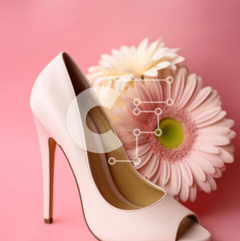 Intra Συλλεκτικό Ξύλινο Παζλ Plywood  4mm - Ζευγάρι λευκά ψηλοτάκουνα παπούτσια με ροζ και λευκά λουλούδια Σε Ξύλινο Κουτί - Διαστάσεις Puzzle: 10x10 cm – 25 κομμάτια - Image 1