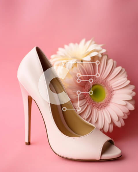 Intra Συλλεκτικό Ξύλινο Παζλ Plywood  4mm - Ζευγάρι λευκά ψηλοτάκουνα παπούτσια με ροζ και λευκά λουλούδια Σε Ξύλινο Κουτί - Διαστάσεις Puzzle: 10x10 cm – 25 κομμάτια