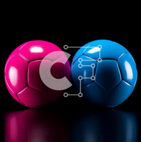 Intra Συλλεκτικό Ξύλινο Παζλ Plywood 4mm - Δύο ροζ και μπλε μπάλες ποδοσφαίρου σε μαύρο φόντο Σε Ξύλινο Κουτί - Διαστάσεις Puzzle: 10x10 cm – 25 κομμάτια - Image 1