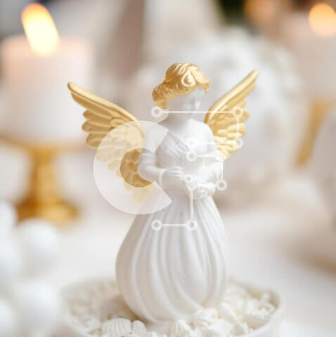 Intra Συλλεκτικό Ξύλινο Παζλ Plywood  4mm - Λευκό και χρυσό ειδώλιο αγγέλου στο γιορτινό τραπέζι με κεριά και λουλούδια Σε Ξύλινο Κουτί - Διαστάσεις: 10x10 cm – 25 κομμάτια - Image 1