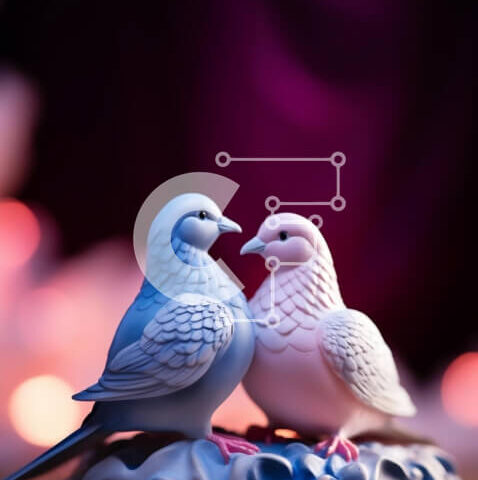 Intra Συλλεκτικό Ξύλινο Παζλ Plywood 4mm - Ρομαντικά μπλε και λευκά ειδώλια περιστεριών στο τραπέζι Σε Ξύλινο Κουτί - Διαστάσεις: 10x10 cm – 25 κομμάτια - Image 1