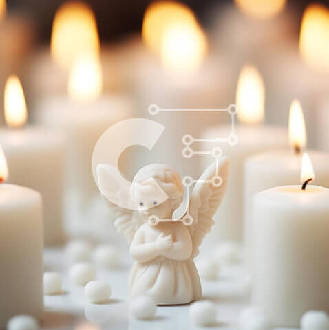 Intra Συλλεκτικό Ξύλινο Παζλ Plywood  4mm - Λευκό ειδώλιο αγγέλου και αναμμένα κεριά Σε Ξύλινο Κουτί - Διαστάσεις Puzzle: 10x10 cm – 25 κομμάτια - Image 1