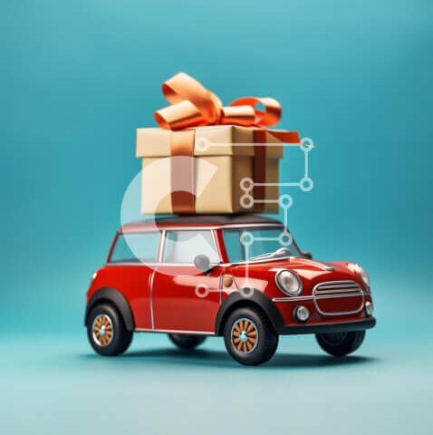 Intra Συλλεκτικό Ξύλινο Παζλ Plywood 4mm - Κόκκινο μίνι αυτοκίνητο με ανοιχτό κουτί δώρου Σε Ξύλινο Κουτί - Διαστάσεις Puzzle: 10x10 cm – 25 κομμάτια - Image 1