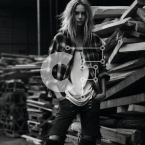 Intra Συλλεκτικό Ξύλινο Παζλ Plywood  4mm - Γυναίκα με καρό πουκάμισο και τζιν που στέκεται μπροστά από σωρούς από ξύλο Σε Ξύλινο Κουτί - Διαστάσεις Puzzle: 10x10 cm – 25 κομμάτια