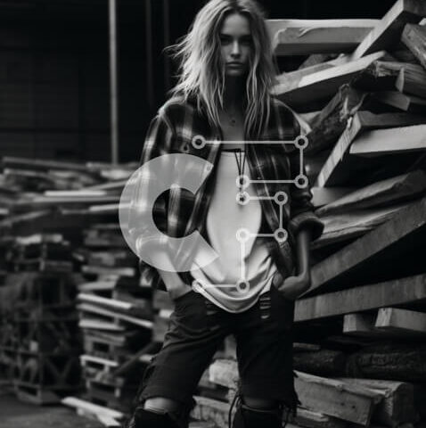 Intra Συλλεκτικό Ξύλινο Παζλ Plywood  4mm - Γυναίκα με καρό πουκάμισο και τζιν που στέκεται μπροστά από σωρούς από ξύλο Σε Ξύλινο Κουτί - Διαστάσεις Puzzle: 10x10 cm – 25 κομμάτια - Image 1