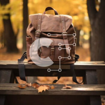 Intra Συλλεκτικό Ξύλινο Παζλ Plywood  4mm - Καφέ σακίδιο πλάτης σε υπαίθριο τραπέζι πικνίκ το φθινόπωρο Σε Ξύλινο Κουτί - Διαστάσεις Puzzle: 10x10 cm – 25 κομμάτια - Image 1