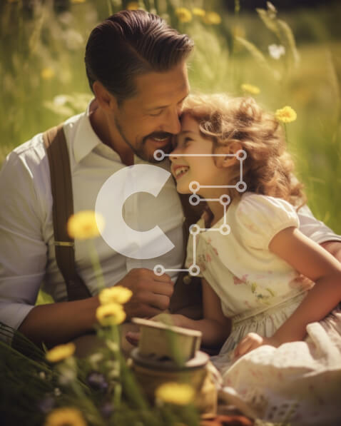 Intra Συλλεκτικό Ξύλινο Παζλ Plywood  4mm - Ευτυχισμένος πατέρας και κόρη σε ένα χωράφι με κίτρινα λουλούδια Σε Ξύλινο Κουτί - Διαστάσεις: 10x10 cm – 25 κομμάτια