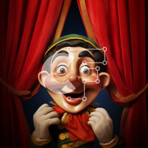 Intra Συλλεκτικό Ξύλινο Παζλ Plywood  4mm - Έκπληκτος χαρακτήρας κινουμένων σχεδίων σε θεατρικό σκηνικό Σε Ξύλινο Κουτί - Διαστάσεις Puzzle: 10x10 cm – 25 κομμάτια - Image 1