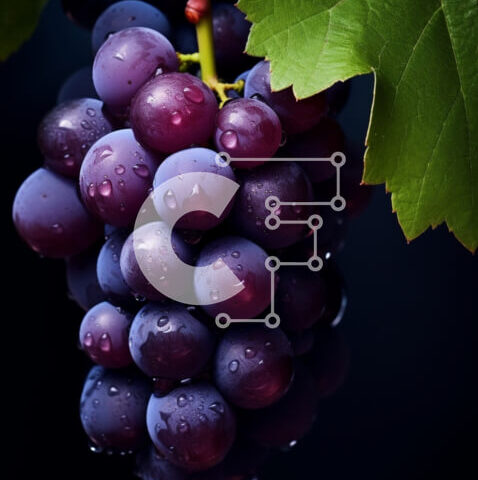 Intra Συλλεκτικό Ξύλινο Παζλ Plywood 4mm - Φρέσκα πορφυρά σταφύλια στο κλήμα με σταγονίδια νερού Σε Ξύλινο Κουτί - Διαστάσεις: 10x10 cm – 25 κομμάτια - Image 1