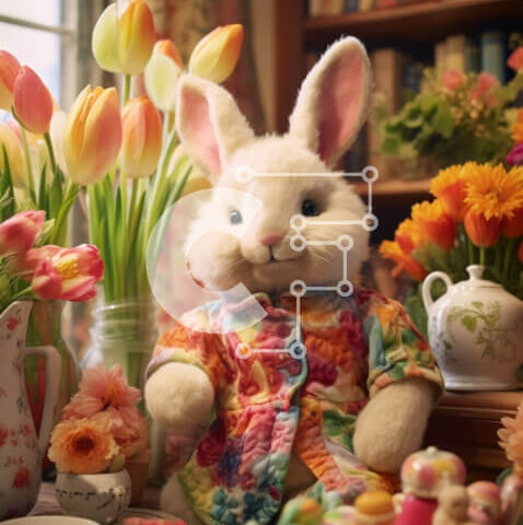 Intra Συλλεκτικό Ξύλινο Παζλ Plywood  4mm - Πασχαλινό λαγουδάκι με cupcakes και φλιτζάνια τσαγιού Σε Ξύλινο Κουτί - Διαστάσεις: 10x10 cm – 25 κομμάτια - Image 1