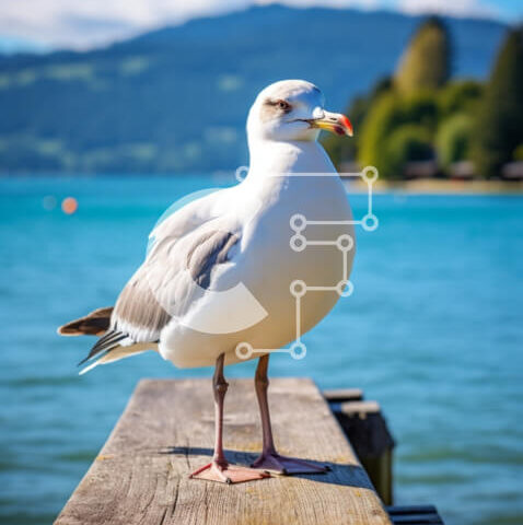 Intra Συλλεκτικό Ξύλινο Παζλ Plywood  4mm - Γλάρος στην ξύλινη αποβάθρα δίπλα στο νερό Σε Ξύλινο Κουτί - Διαστάσεις: 10x10 cm – 25 κομμάτια - Image 1