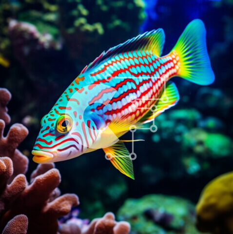 Intra Συλλεκτικό Ξύλινο Παζλ Plywood  4mm - Πολύχρωμα ψάρια που κολυμπούν ανάμεσα σε κοράλλια σε ένα ενυδρείο Σε Ξύλινο Κουτί - Διαστάσεις: 10x10 cm – 25 κομμάτια - Image 1